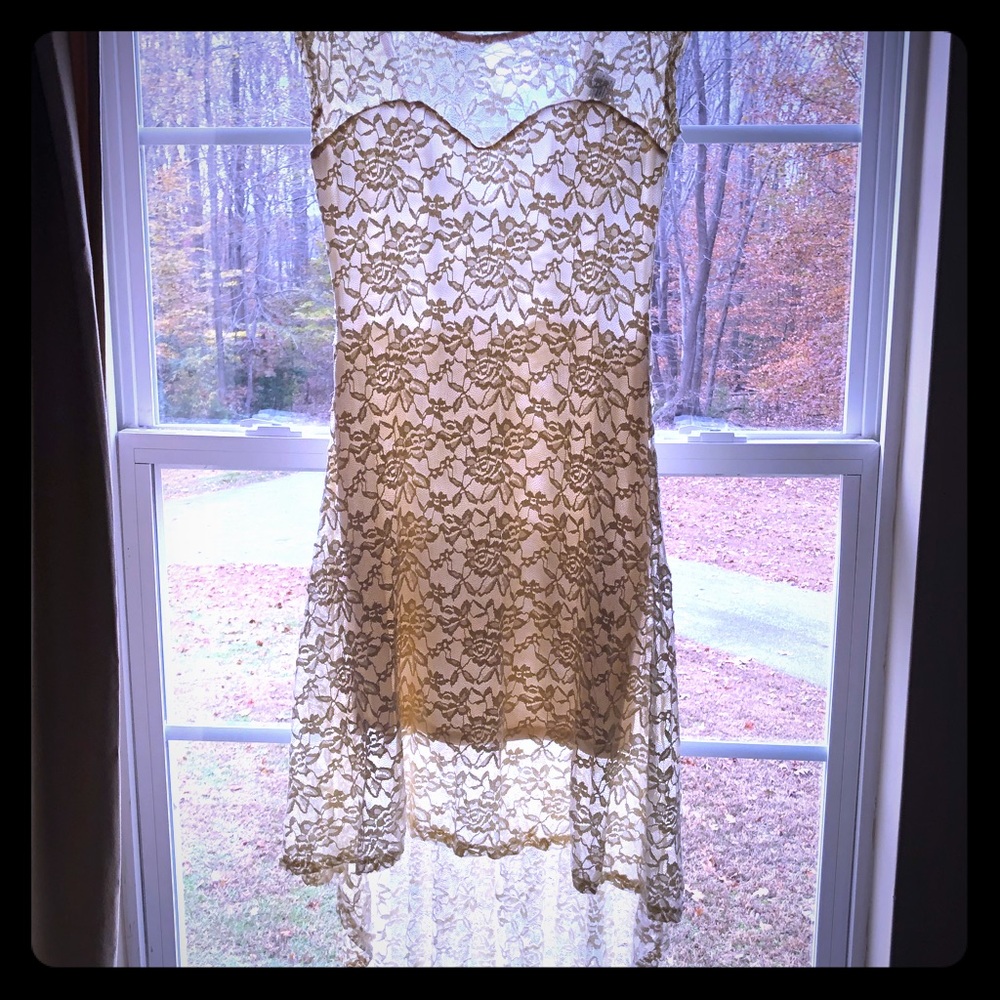 Cream high low lace dress